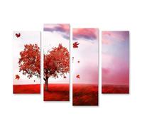 islandburner Cuadro sobre lienzo Árbol rojo en el viento otoñal bajo el sol del cielo rosa cuadros cuadros murales póster