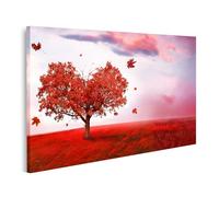 islandburner Cuadro sobre lienzo Árbol rojo en el viento otoñal bajo el sol del cielo rosa cuadros cuadros murales póster