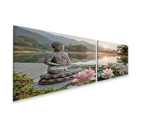 islandburner Cuadro sobre lienzo Armoniosa Estatua de Buda en el lago Mural Salón Perfecto para Buscadores de Relajación - 2 piezas