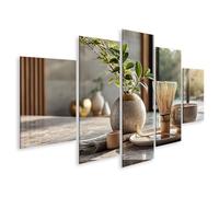 islandburner Cuadro sobre lienzo Armonioso Matcha Conjunto Mural Cocina Para Los Amantes del Té - 5 Piezas