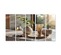islandburner Cuadro sobre lienzo Armonioso Matcha Set Mural Cocina Para Los Amantes del Té - 5 Piezas XXL