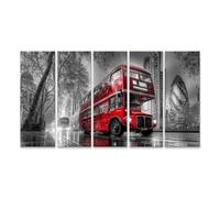 islandburner Cuadro sobre lienzo autobús rojo de dos pisos en Londres - Fotografía en blanco y negro - 5 piezas XXL