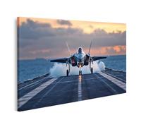 islandburner Cuadro sobre lienzo avión de combate en portaaviones al atardecer (2) para sala de estar hombres oficina cuadros murales póster