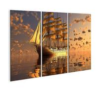 islandburner Cuadro sobre lienzo Barca Dorada, un barco de vela maestro con arte abstracto de las olas cuadros cuadros murales Póster JEUA-3P