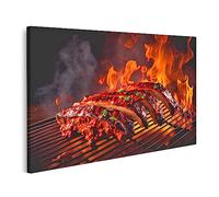 islandburner Cuadro sobre lienzo BBQ Honey Glazed Baby Back Ribs Flaming Cooking Perfect Mouthwatering Texan Fire Imágenes Murales Póster JCBG-1K