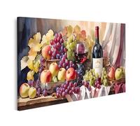 islandburner Cuadro sobre lienzo Bodegón Vino Frutas Acuarela Arte Banner Cuadro Cocina para Cocina Cuadros Murales Póster