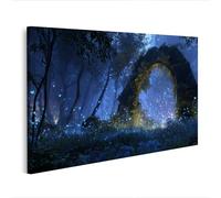 islandburner Cuadro sobre lienzo Bosque Mágico al atardecer con luces azules y mariposas - Edición V1