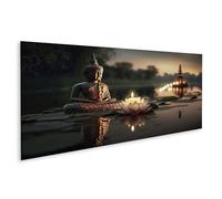 islandburner Cuadro sobre lienzo Buda meditación con velas y flor de loto en el agua cuadros murales póster