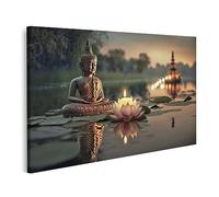 islandburner Cuadro sobre lienzo Buda Purnima Vesak día estatua flor de loto luz de vela río Buda imágenes murales póster JEKF-1K