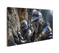 islandburner Cuadro sobre lienzo Caballero Medieval frente de Muro de Piedra - Mural para los amantes de la historia - Edición V2