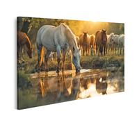 islandburner Cuadro sobre lienzo caballos bebiendo al atardecer junto al agua para sala de estar amantes de los caballos cuadros cuadros cuadros murales póster