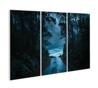 islandburner Cuadro sobre lienzo camino bosque hacia el mar tormentoso - Mural para amantes de la naturaleza - 3 piezas