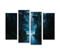 islandburner Cuadro sobre lienzo camino bosque hacia el mar tormentoso - Mural para amantes de la naturaleza - 4 piezas