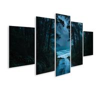 islandburner Cuadro sobre lienzo camino bosque hacia el mar tormentoso - Mural para amantes de la naturaleza - 5 piezas