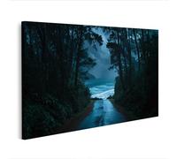 islandburner Cuadro sobre lienzo camino bosque hacia el mar tormentoso - Mural para amantes de la naturaleza - Edición T1