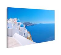 islandburner Cuadro sobre lienzo Casas encaladas y cúpulas azules en Santorini para sala de estar Amante de viajes Agencia de Viajes Cuadros Murales Póster