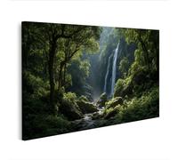 islandburner Cuadro sobre lienzo Cascada en la selva tropical con luz solar - Edición G1