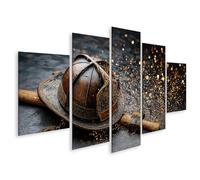 islandburner Cuadro sobre lienzo casco de bombero con hacha y chispas brillantes como mural - 5 piezas