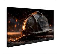 islandburner Cuadro sobre lienzo casco de bombero con hacha y chispas brillantes - Edición X1