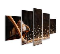 islandburner Cuadro sobre lienzo casco de bombero con hacha y chispas brillantes en madera - 5 piezas