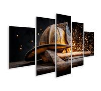 islandburner Cuadro sobre lienzo casco de bombero con hacha y chispas brillantes Mural - 5 piezas