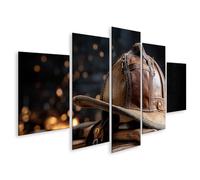 islandburner Cuadro sobre lienzo casco de bombero de cuero con hacha y chispas brillantes como mural - 5 piezas