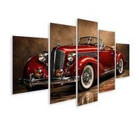 islandburner Cuadro sobre lienzo clásico rojo convertible mural para los amantes de los coches - 5 piezas