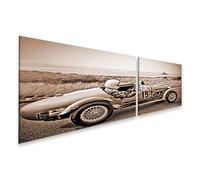 islandburner Cuadro sobre lienzo coche de carreras Mille Miglia Classic Vintage conductor en la costa cuadros murales 160 x 40 cm