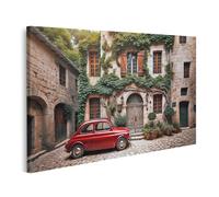 islandburner Cuadro sobre lienzo Coche Rojo Antiguo Frente Edificio Histórico con Imágenes de Hiedra Murales Póster