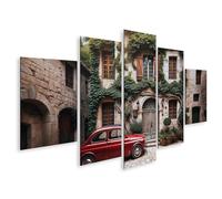 islandburner Cuadro sobre lienzo Coche Rojo Antiguo Frente Edificio Histórico con Imágenes de Hiedra Murales Póster
