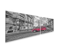 islandburner Cuadro sobre lienzo coche rojo en París frente a la Torre Eiffel y edificios históricos cuadros murales 160 x 40 cm