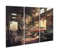 islandburner Cuadro sobre lienzo coches clásicos y taller vintage para sala de estar entusiastas de la automoción comercio de automóviles cuadros murales carteles