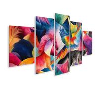 islandburner Cuadro sobre lienzo colorido mural con animales en movimiento y formas abstractas - 5 piezas