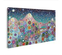 islandburner Cuadro sobre lienzo colorido paisaje invernal con patrones florecientes y cielo nocturno - Edición P1