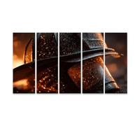 islandburner Cuadro sobre lienzo con casco de bombero con hacha y chispas brillantes - 5 piezas XXL - Edición T1