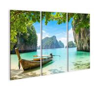 islandburner Cuadro sobre lienzo con diseño de isla paradisíaca de ensueño, decoración para salón, 3 piezas