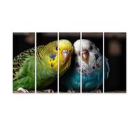 islandburner Cuadro sobre lienzo con diseño de periquitos vivos, decoración para salón, para los amantes de los pájaros, 5 piezas, XXL