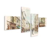 islandburner Cuadro sobre lienzo con escena callejera parisina con la Torre Eiffel en colores suaves - 4 piezas - Edición K1