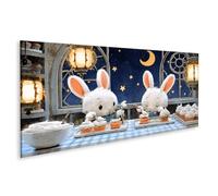 islandburner Cuadro sobre lienzo con escena mágica de conejo y cupcake para habitación infantil para pequeños exploradores, panorámica