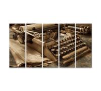 islandburner Cuadro sobre lienzo con máquina de escribir nostálgica, cuadro decorativo para oficina para amantes de la vendimia - 5 piezas XXL - Edición S1