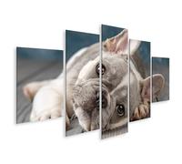 islandburner Cuadro sobre lienzo Conmovedor Bulldog Cachorro Mural Sala de Estar para Amigos de los Animales - 5 Piezas