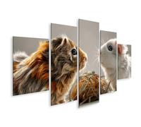 islandburner Cuadro sobre lienzo conmovedor conejillo de indias encuentro mural para amantes de los animales en el salón - 5 piezas