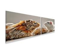 islandburner Cuadro sobre lienzo conmovedor conejillo de indias encuentro mural para amantes de los animales en el salón - 2 piezas