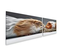 islandburner Cuadro sobre lienzo Conmovedor Conejillo de Indias Encuentro Mural Salón Para Amigos Animales - 2 Piezas