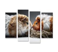 islandburner Cuadro sobre lienzo Conmovedor Conejillo de Indias Encuentro Mural Salón Para Amigos Animales - 4 Piezas