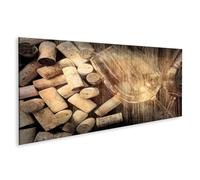 islandburner Cuadro sobre lienzo copas de vino y corcho sobre mesa de madera cuadros murales 120 x 40 cm