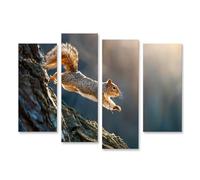 islandburner Cuadro sobre lienzo de ardilla saltando entre árboles en la luz de la mañana - 4 piezas - Edición C2