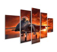 islandburner Cuadro sobre lienzo de avión de combate al atardecer - Impresionante mural para amantes de los aviones - 5 piezas - Edición X1