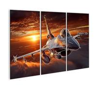 islandburner Cuadro sobre lienzo de avión de combate al atardecer, impresionante mural para los amantes de los aviones, 3 piezas, edición S2