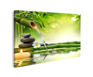 islandburner Cuadro sobre lienzo de bambú zen oasis con agua corriente y luz de velas cuadros murales carteles
